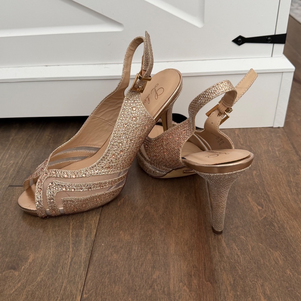 L Lorraine Gold Rhinestone Heels - Picture 10 of 10